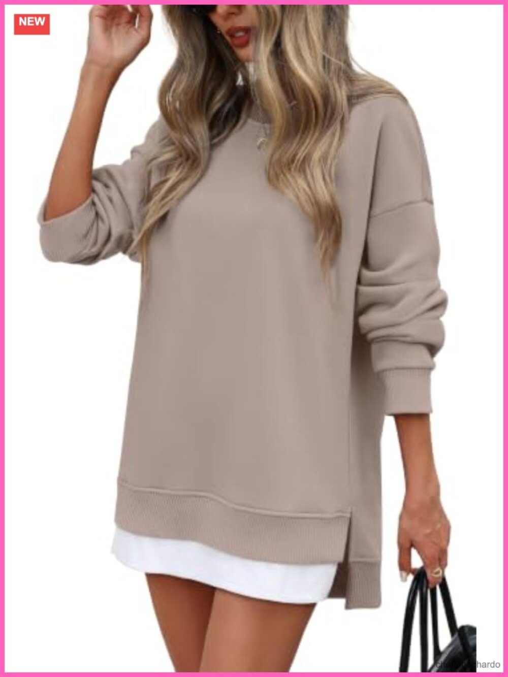 Oversized Long Sleeve Sweatshirt Tunic with Side Slits